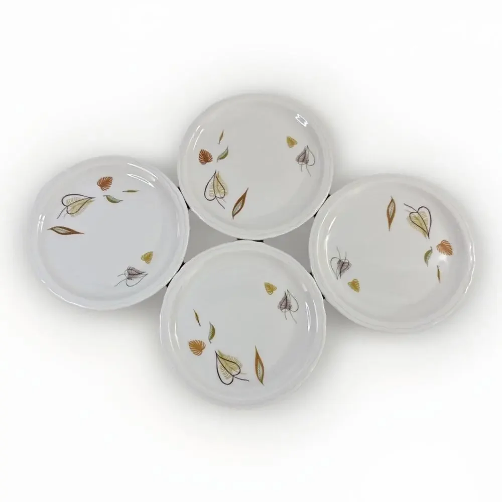 4 Sterling China Floating Leaves Oval Salad Plates Vintage MCM Restaurant Ware